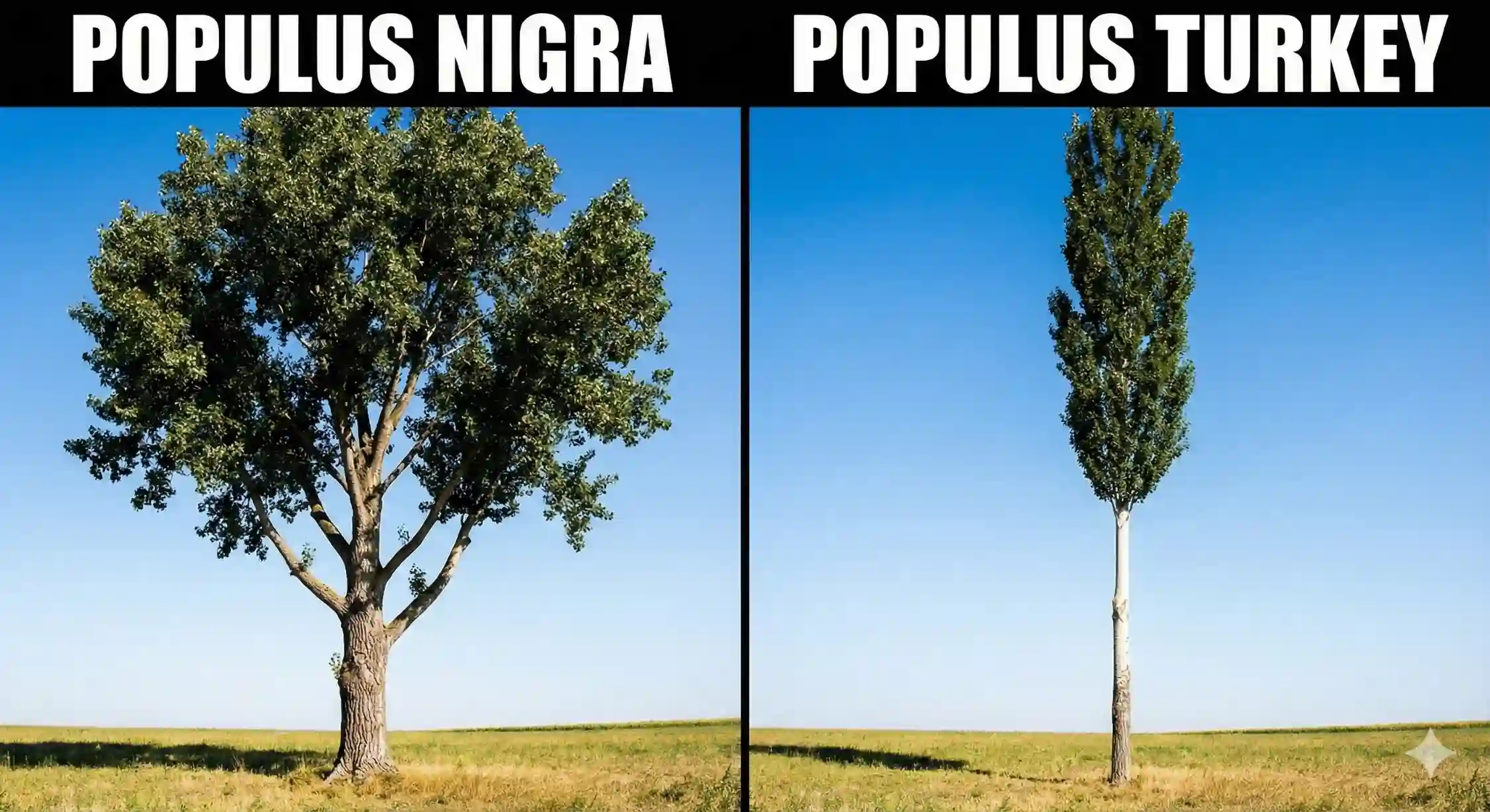 مقایسه ظاهری درخت صنوبر نگرا و صنوبر ترکیه برای انتخاب بهترین رقم.